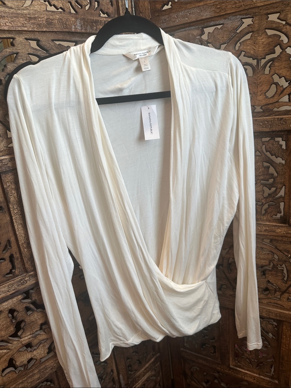 Banana Republic Cream Draped Wrap-Front Long Sleeve Top